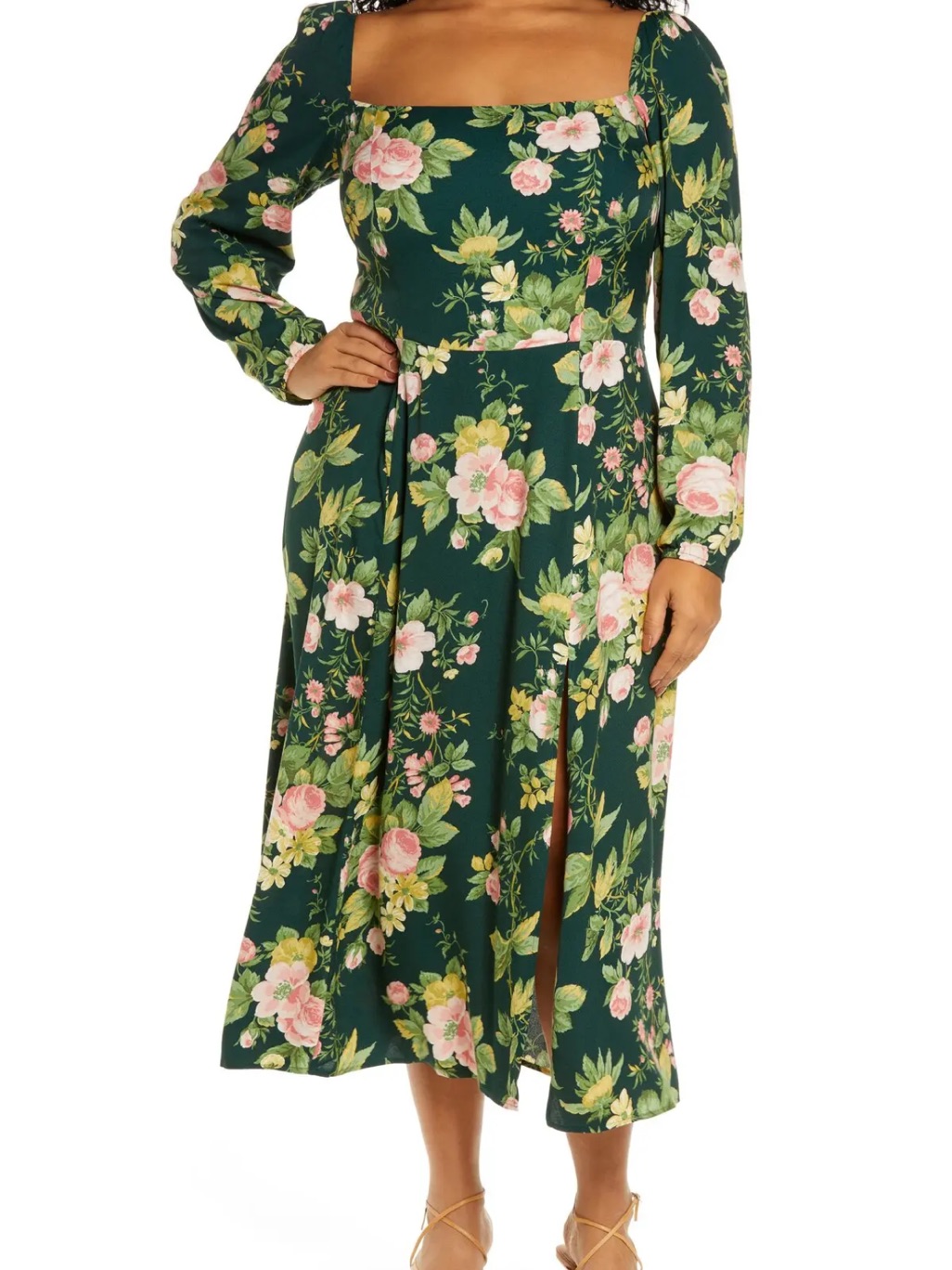 Reformation Sigmund Square Neck Long Sleeve Dress